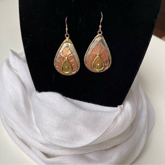 Hand Crafted Jewelry - Copper tri-color teardrop earrings